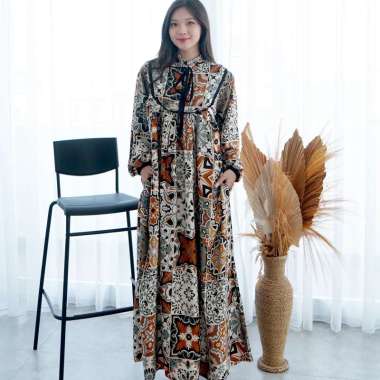 Nuboutique – Paula Long Dress Rayon Panjang Lebaran Etnik Bohemian Tunic Gamis Wanita Bordir Bunga B