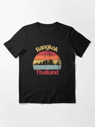 Kaos Baju BANGKOK Vintage Sunset Retro SOUVENIR oleh SUVENIR THAiLAND L ANAK KECIL KIDS HITAM