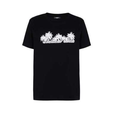 [12.12 Dealcember] Balmain Palm Tree B Siganture Print T-Shirt Black XL Black