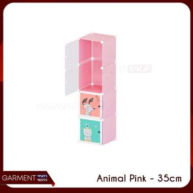 Lemari Baju Anak Gantung 4 Kolom Karakter Animal Portable Tempat Pakaian Buku Boneka TANPA GANTUNGAN