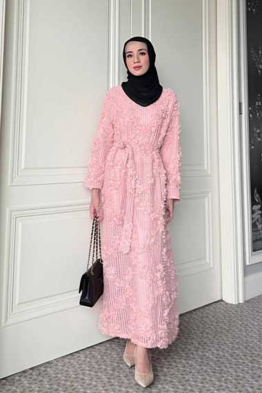 GONEGANI OFFICIAL - Maxi Dress Motif 3D Anthea Dress Tea Rose