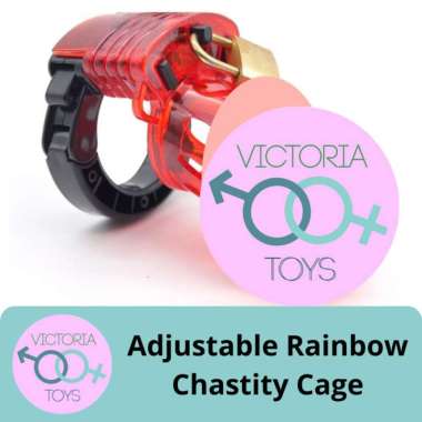ADJUSTABLE RAINBOW CHASTITY CAGE LOCK A COCK Merah