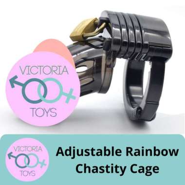 ADJUSTABLE RAINBOW CHASTITY CAGE LOCK A COCK Hitam
