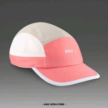 Topi Lari Running 2XU Light Speed Small 5 Panel Cap Unisex Men Women Original - Pink Glow / Moon OSF