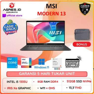 Laptop Msi MODERN 13 INTEL CORE I5 1335U RAM 8gb SSD 512gb Windows 11 + Office Home Student 13.3Full