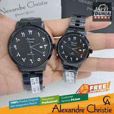 JAM TANGAN COUPLE PRIA DAN WANITA ORIGINAL ALEXANDRE CHRISTIE 1007 AC1007 AC 1007 FULL HITAM JAM TAN