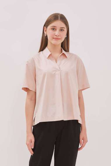 MINIMAL - Alina - Blus V Neck Kerah Skipper - Pink XXL Pink