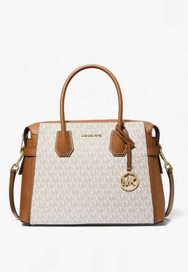 Michael Kors Mercer Medium Signature Logo and Leather Belted Satchel