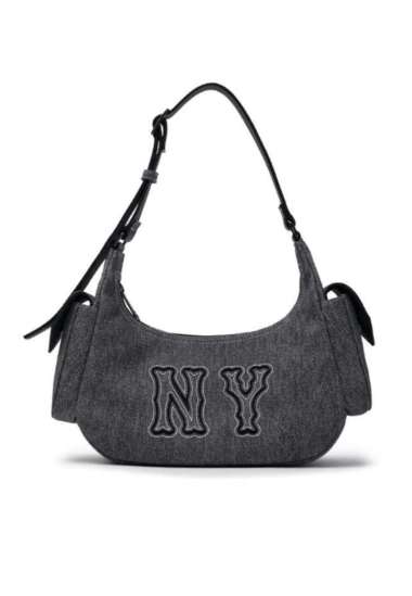 Denim Coopers Mega Logo New York Yankees Hobo Bag Black