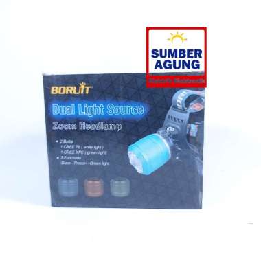 Boruit Senter Kepaala 3Mata Tiga Sorot Dual Baterai CREE T6 Cahaya Putih CREE XPE Cahaya Hijau