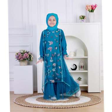 Dungdungkids Gamis Anak Ruqa Tile Bordir Mix Tile Dot Free Pashmina Tali 3 - 14 Tahun L Tosca