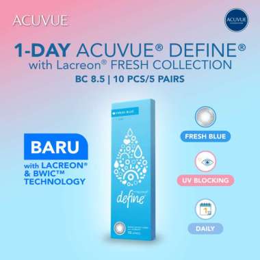 ACUVUE 1 DAY DEFINE FRESH BLUE WITH LACREON 5 PAIRS/10 PCS | Lensa Kontak, Soflens Harian, Soflens M