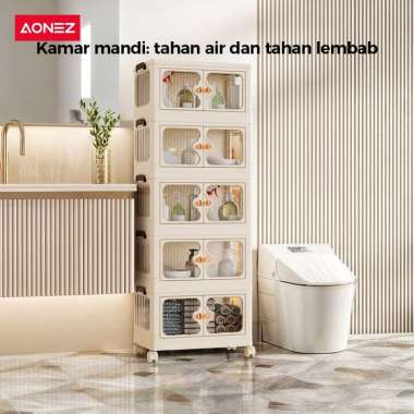 AONEZ Rak Penyimpanan Lipat 4 Tingkat dengan Roda - Lemari Kamar Tidur untuk Pakaian, Perlengkapan T