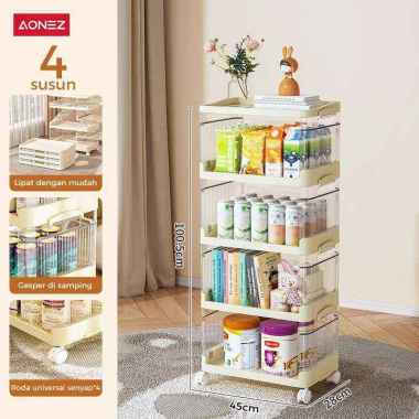 AONEZ Rak Penyimpanan Lipat 4 Tingkat dengan Roda - Lemari Kamar Tidur untuk Pakaian, Perlengkapan T