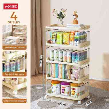 AONEZ Rak Penyimpanan Lipat 4 Tingkat dengan Roda - Lemari Kamar Tidur untuk Pakaian, Perlengkapan T