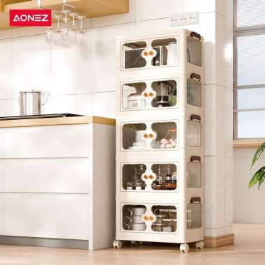 AONEZ Rak Penyimpanan Lipat 4 Tingkat dengan Roda - Lemari Kamar Tidur untuk Pakaian, Perlengkapan T