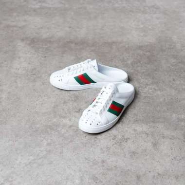 Sepatu GUCCI ACE STRIPE RED GREEN WHITE RUBBER MULES 100% ORIGINAL 39