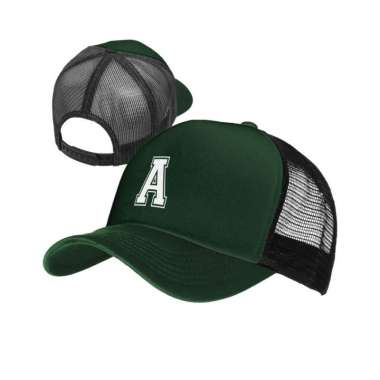 TOPi Trucker Jaring Hat Cap Distro HiJAU iNiSiAL NAMA KAMU huruf A B C D E F G H I J K L M N O P Q R