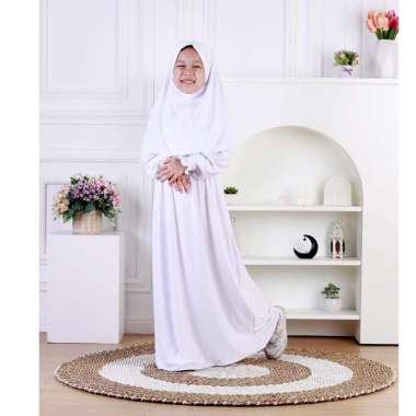 Dungdungkids Gamis Anak Perempuan Set Jilbab Ricis Jersey Jilbab Pita Syari 3 - 14 Tahun XL Putih