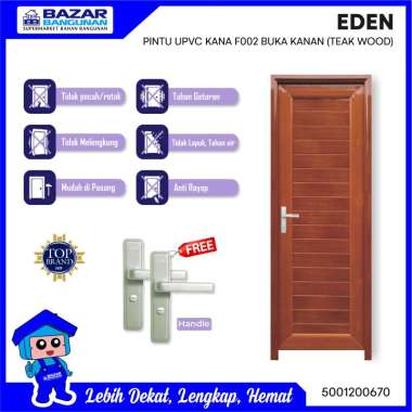 Eden - Pintu Kamar Mandi Wc Upvc Kana F002 F 002 Buka Kanan Teak Wood
