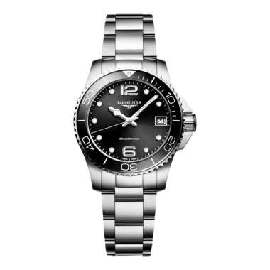 Jam Tangan Wanita Longines HydroConquest L3.370.4.56.6 Ladies Sunray Black Dial Stainless Steel Stra