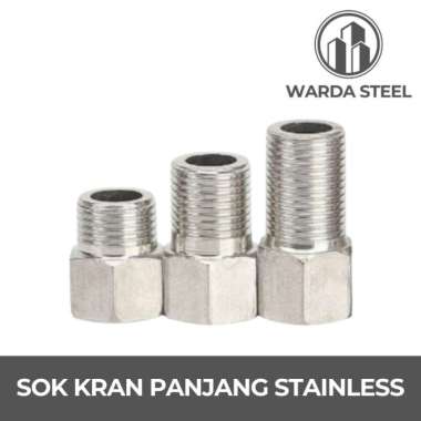 Sok Kran Panjang Stainless 1/2" - Sambungan Pipa Nepel Sock Drat Dalam Luar 1/2 Inch 5cm (50mm)
