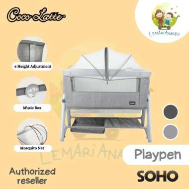 Box Tempat Tidur Ranjang Bayi Cocolatte Soho 5in1 Bedside Playard Light Grey