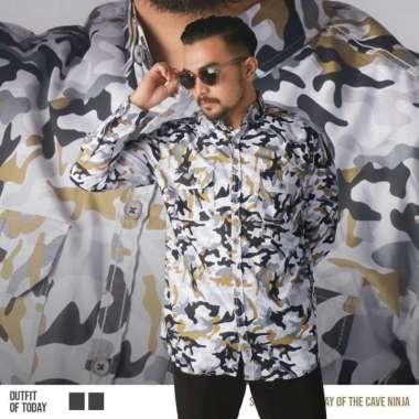 DGM Kemeja Pria Loreng Panjang Premium Kemeja Loreng Abu 1338 L