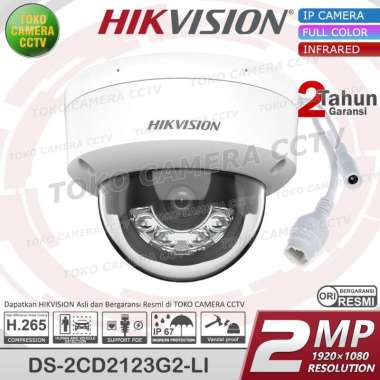 HIKVISION DS-2CD2123G2-LI 2MP KAMERA CCTV IP CAMERA POE ACUSENSE DOME SMART LIGHT