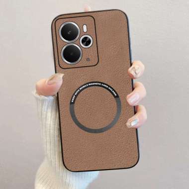Case Compatible Realme 14 5G Softcase Magnetic Luxury Leather Magsafe Realme 14 5G Coklat