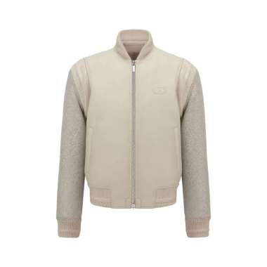 [12.12 Dealcember] Christian Dior CD Icon Cowhide Leather Varsity Jacket Beige 50 Nude