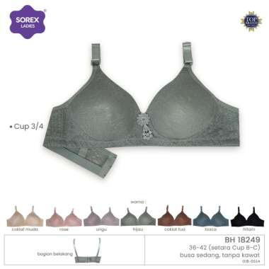 Sorex Bra Tanpa Kawat Busa Kait 3 Cup B 3/4 Bra Harian BH 18249 Size 38 Hitam