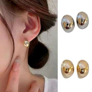 Nixie Bean Stud Earrings Anting Tusuk Metalic Edgy Mangkok Hijab Friendly Fashion ER Nixie Bean Silv