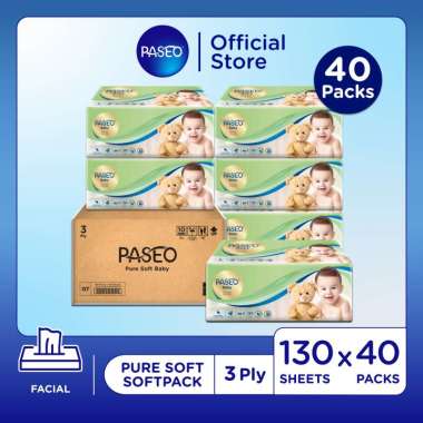Paseo Baby Tissue Pure Soft Pack [130 Sheets] isi 40 Pcs
