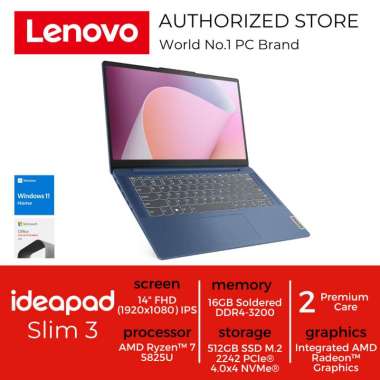 LENOVO IDEAPAD SLIM 3 RYZEN 7 5825U 16GB 512GB 14" FHD IPS W11 OHS Blue
