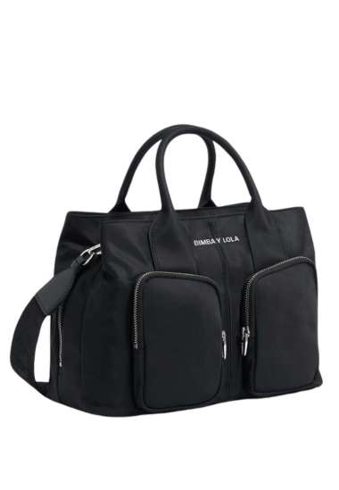 Large Black Nylon Pocket Handbag