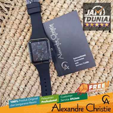 JAM TANGAN ALEXANDER CHRISTIE WANITA ORIGINAL BLACK RUBBER STRAP KOMBINASI SILVER 2744 AC 2744 AC274