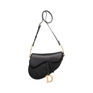 Christian Dior Medium Soft Saddle Bag with Strap Smooth Calfskin Black Vintage Black