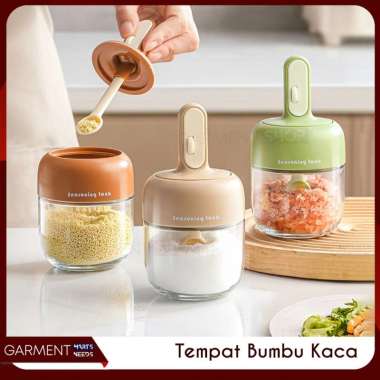 Toples Bumbu Garam Tutup Sendok Takaran Spices Glass Jar Transparan Tempat Bumbu Praktis BUBBLEWRAP 
