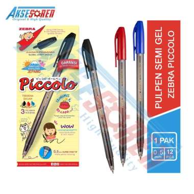 Aksesoren Pulpen Zebra Piccolo 0.5 mm [1 Pack/12 Pcs] / Bolpen Semi Gel Picolo Hitam Biru Merah 1 Pa