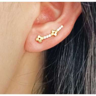 anting emas wanita model jepit bunga permata elegant emas asli