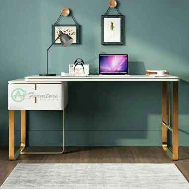 Meja Kerja Stainless With Hutch Modern - Kayu Mahoni