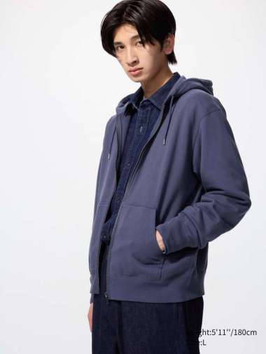 UNIQLO Jaket Sweat Hoodie pria Ritsleting Full Zip jacket BLUE XL