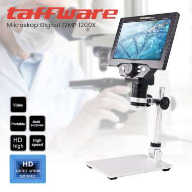 Taffware Mikroskop Digital 12MP 1200X Monitor 7 Inch with Metal Stand - G1200 Silver
