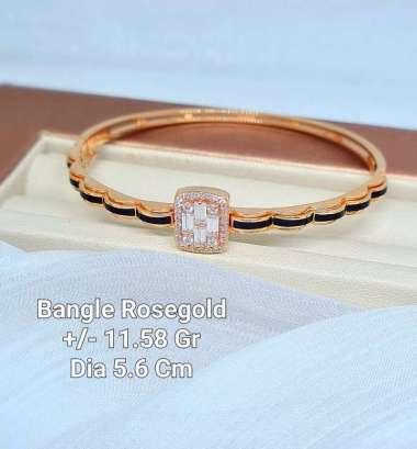 Gelang Bangle Baguette Lis Hitam Ombak Emas Putih Rosegold 750 kadar 17k 11,58gr-D5,6-Rose