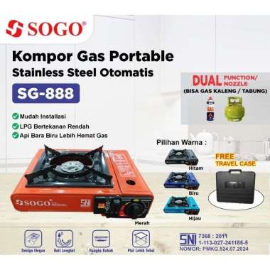 SOGO KOMPOR GAS PORTABLE STAINLESS STEEL OTOMATIS SG-888