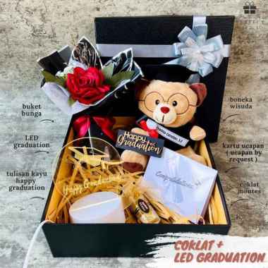 Kado Wisuda Hampers Wisuda Graduation Gift Buket Bunga Wisuda cklt+LEDGradu Hitam