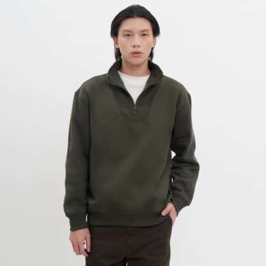M231 Ribbed Half Zip Sweatshirt 0183 Dewasa-L Hijau Tua