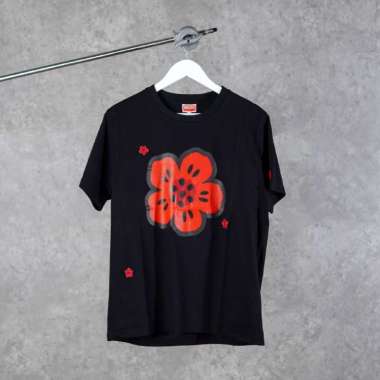 Kaos KENZO BOKE MULTI EMBROIDERY FLOWER RED BLACK TSHIRT 100% ORIGINAL XS