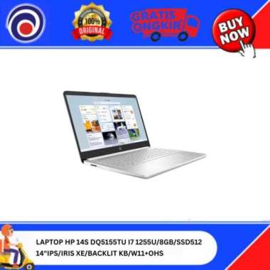 LAPTOP HP 14S DQ5155TU I7 1255U/8GB/SSD512/14"IPS/IRIS XE/BACKLIT KB/W11+OHS